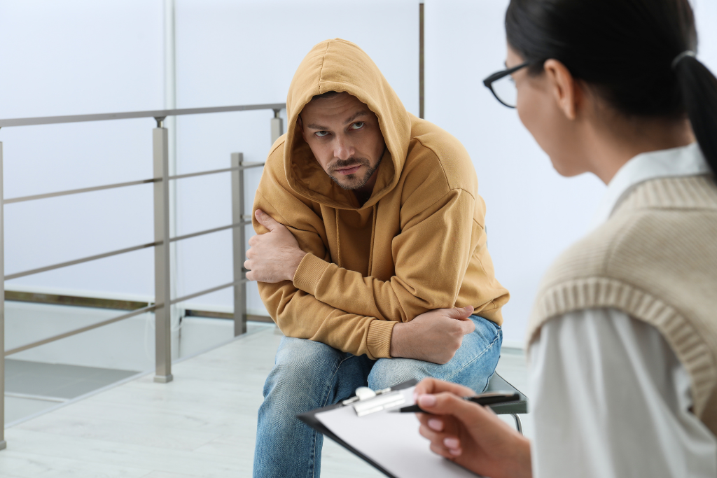 Man receiving personal counseling during his treatment at a drug rehab in Thousand Oaks, CA.