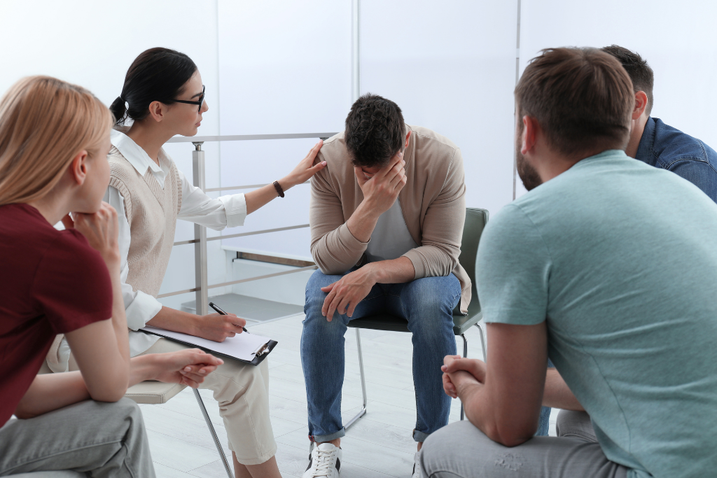 Group therapy session for individuals seeking support at a drug rehab in Thousand Oaks, CA