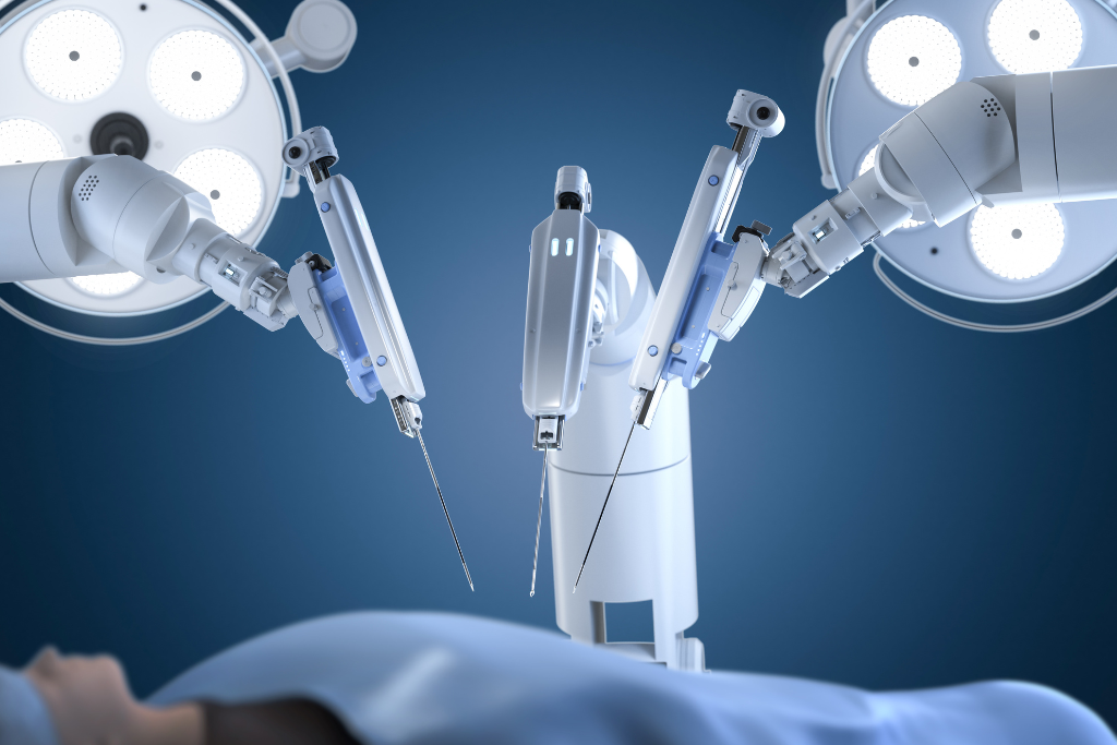 Image of a medical robot with multiple arms used in surgical procedures, part of the advanced technology for the MAT program Thousand Oaks CA.